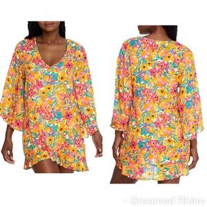 Anne Cole Sunshine Floral Flounce Beach Cover Up Tunic Size M/L
